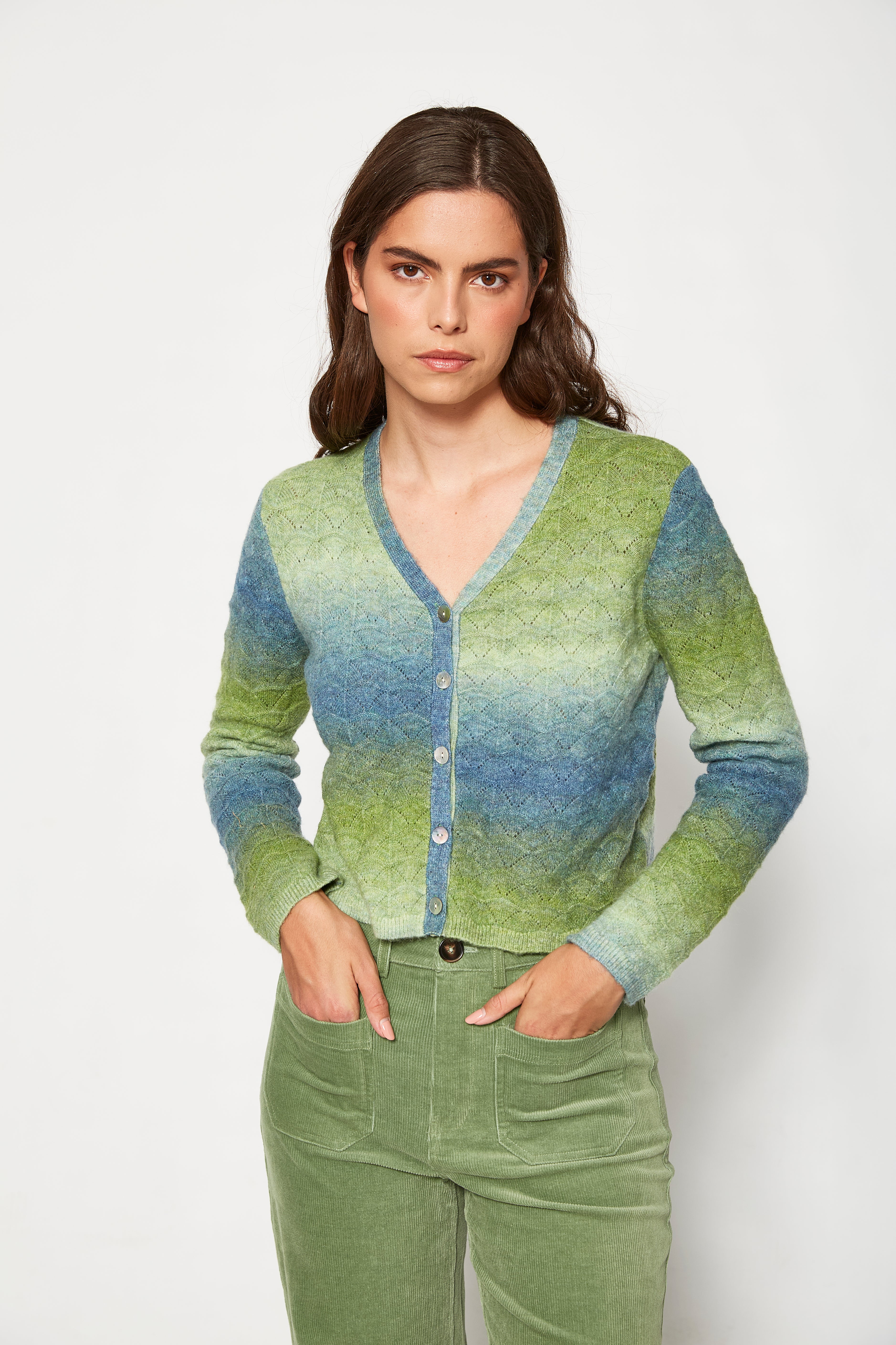 35110354 Cardigan - Green Stripe