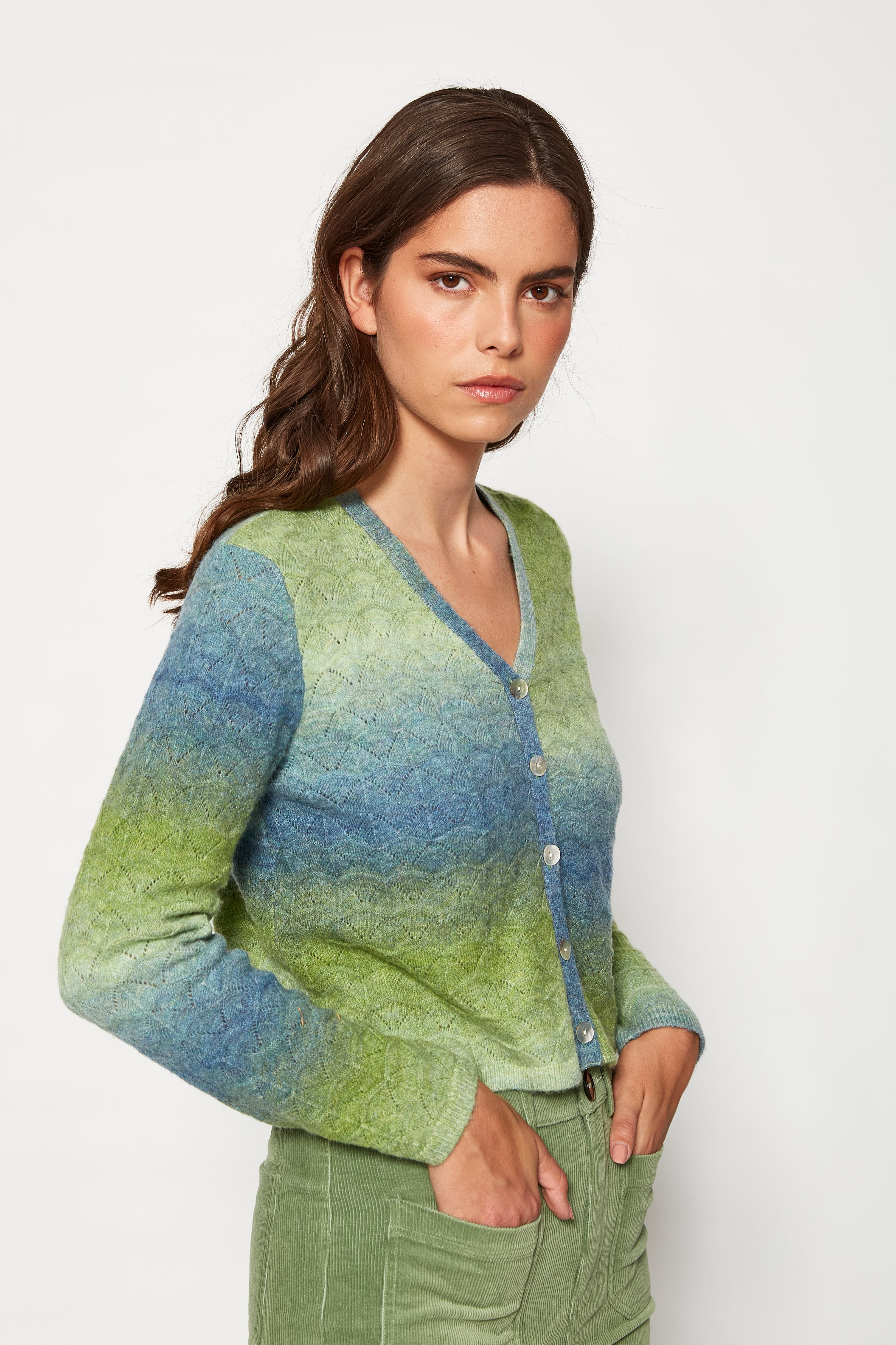 35110354 Cardigan - Green Stripe