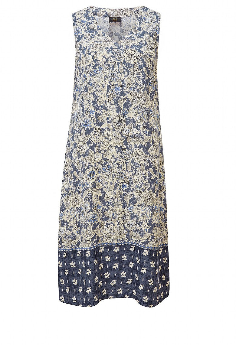 Robe Ulla à bordure florale gravée sur bois - Blue Mix