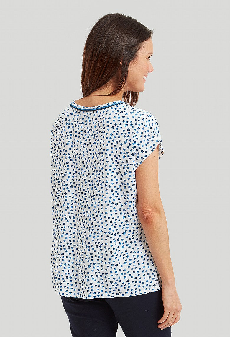 Leena Top Ink Spot Print - Navy/White