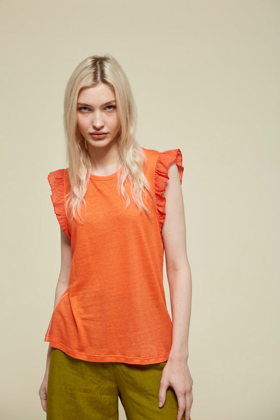 84276238 Ruffled Sleeve T-Shirt - Orange
