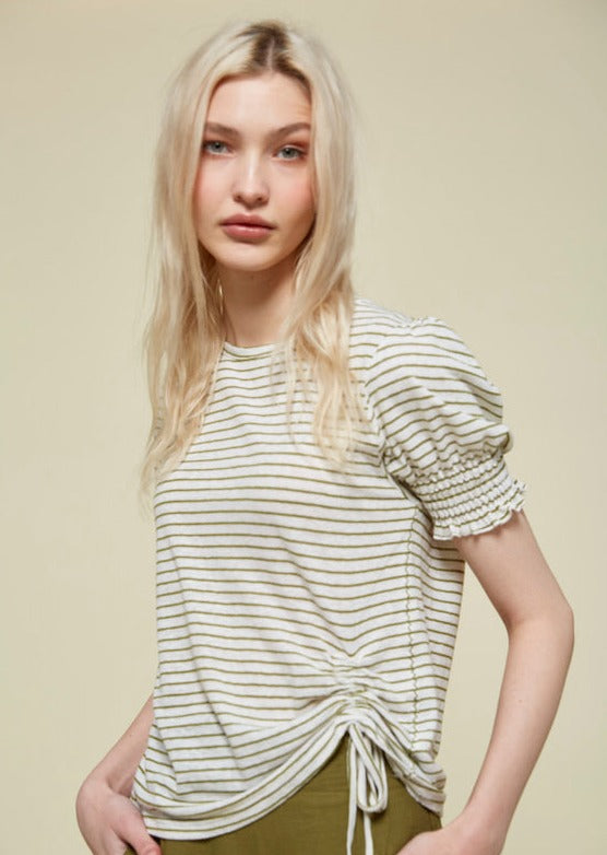 84276243  Striped Linen T-Shirt - Khaki Stripe