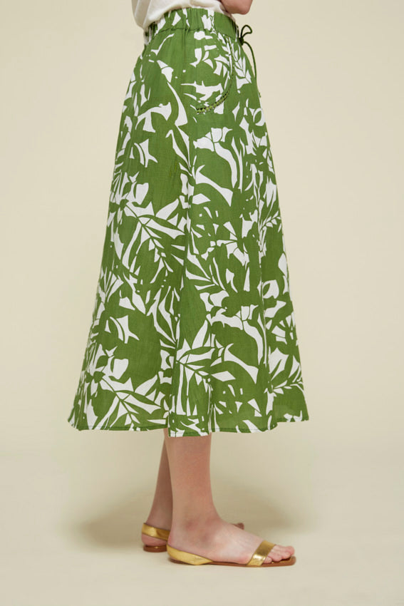 86975921 Maxi Skirt with Print - Leaves Print