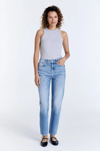 High waisted light blue mom deals jeans