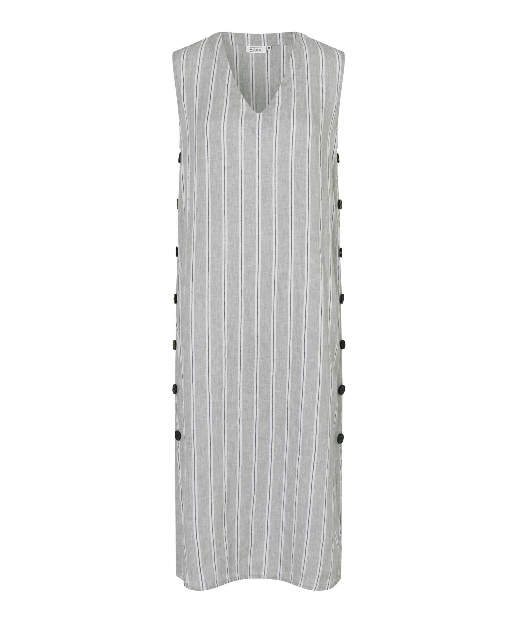 1009105 MaNukus Striped Linen Dress - Bog
