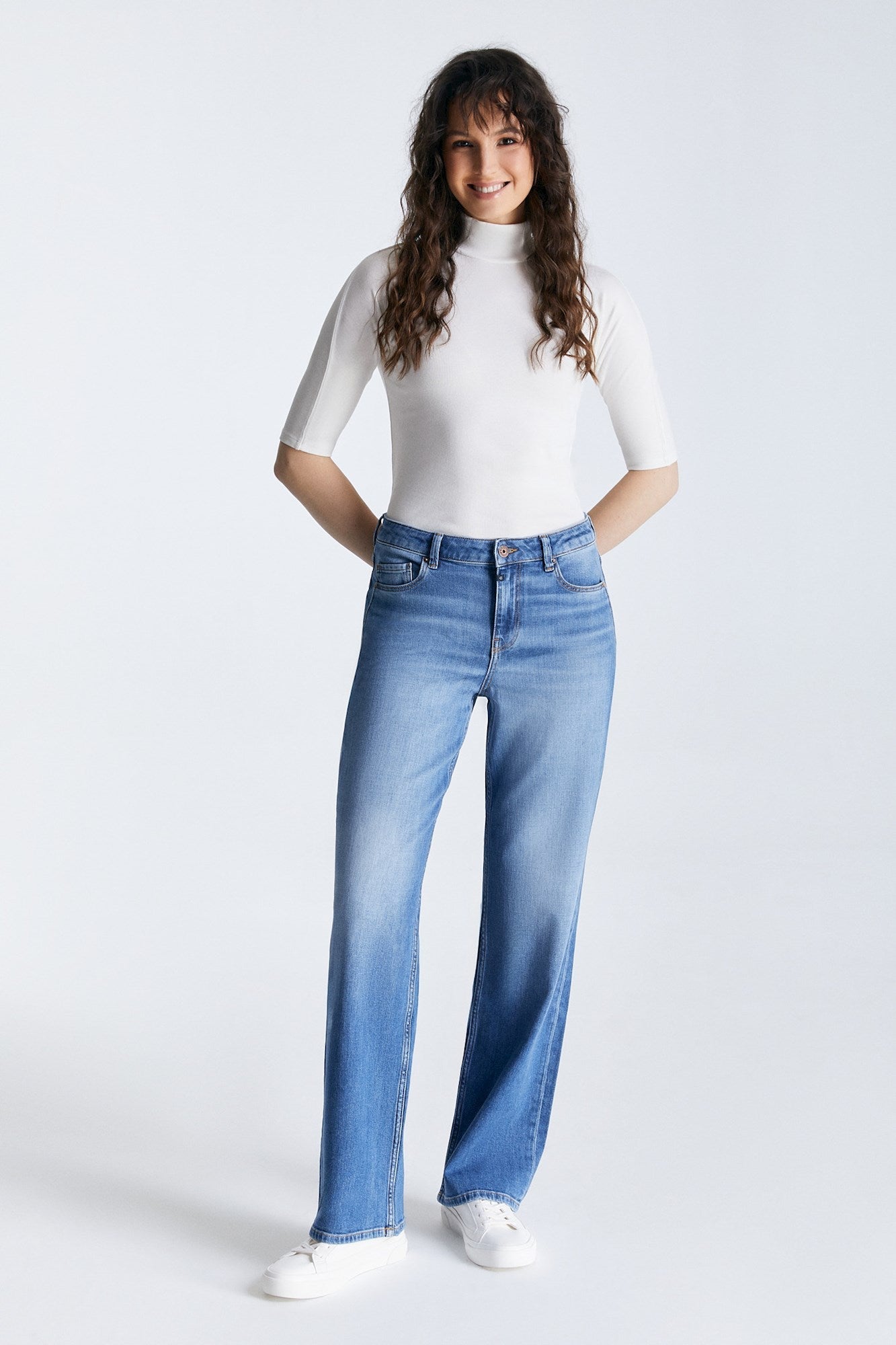 Pantalon droit large en denim Nova - Bleu moyen L30