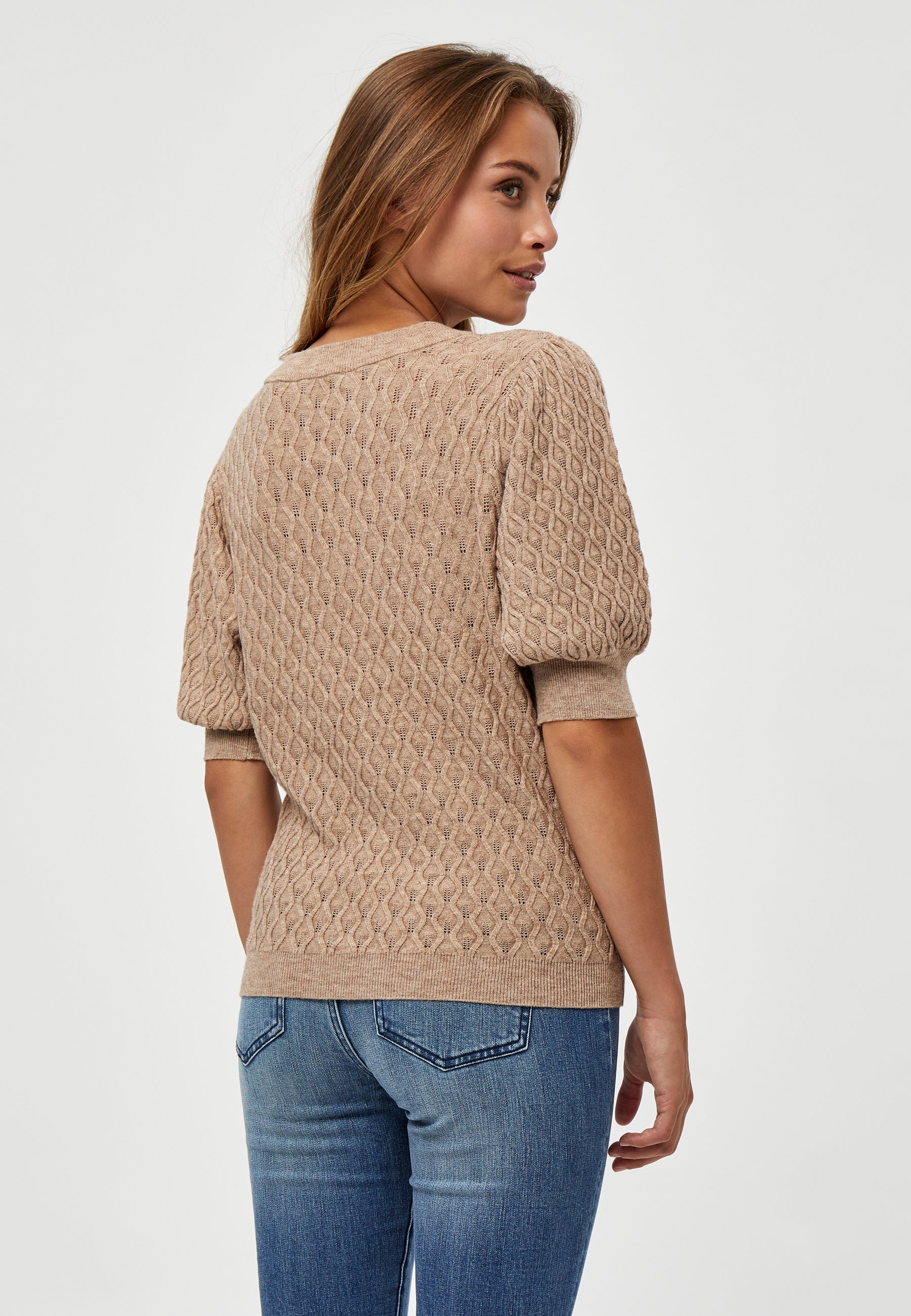 PC1718 Rosalia Puff Sleeve Sweater - Warm Sand Melange