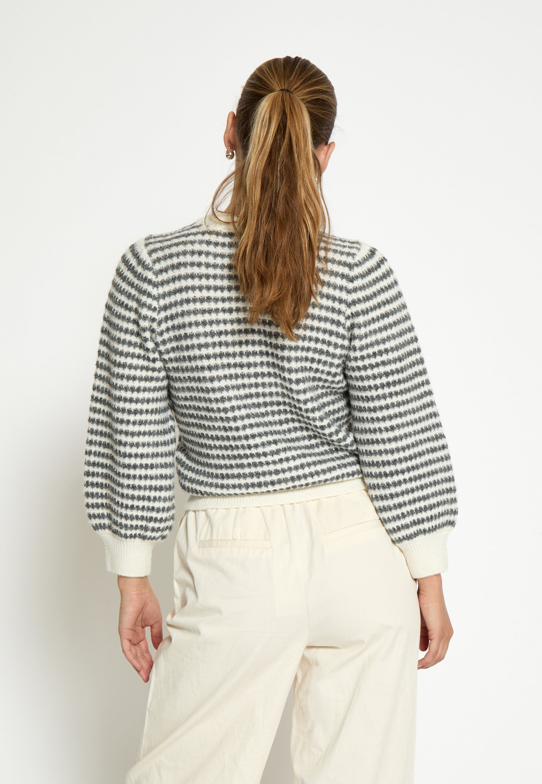 PC7990 Camilla 3/4 Sleeve Striped Knit Pullover - Whitecap Stripe