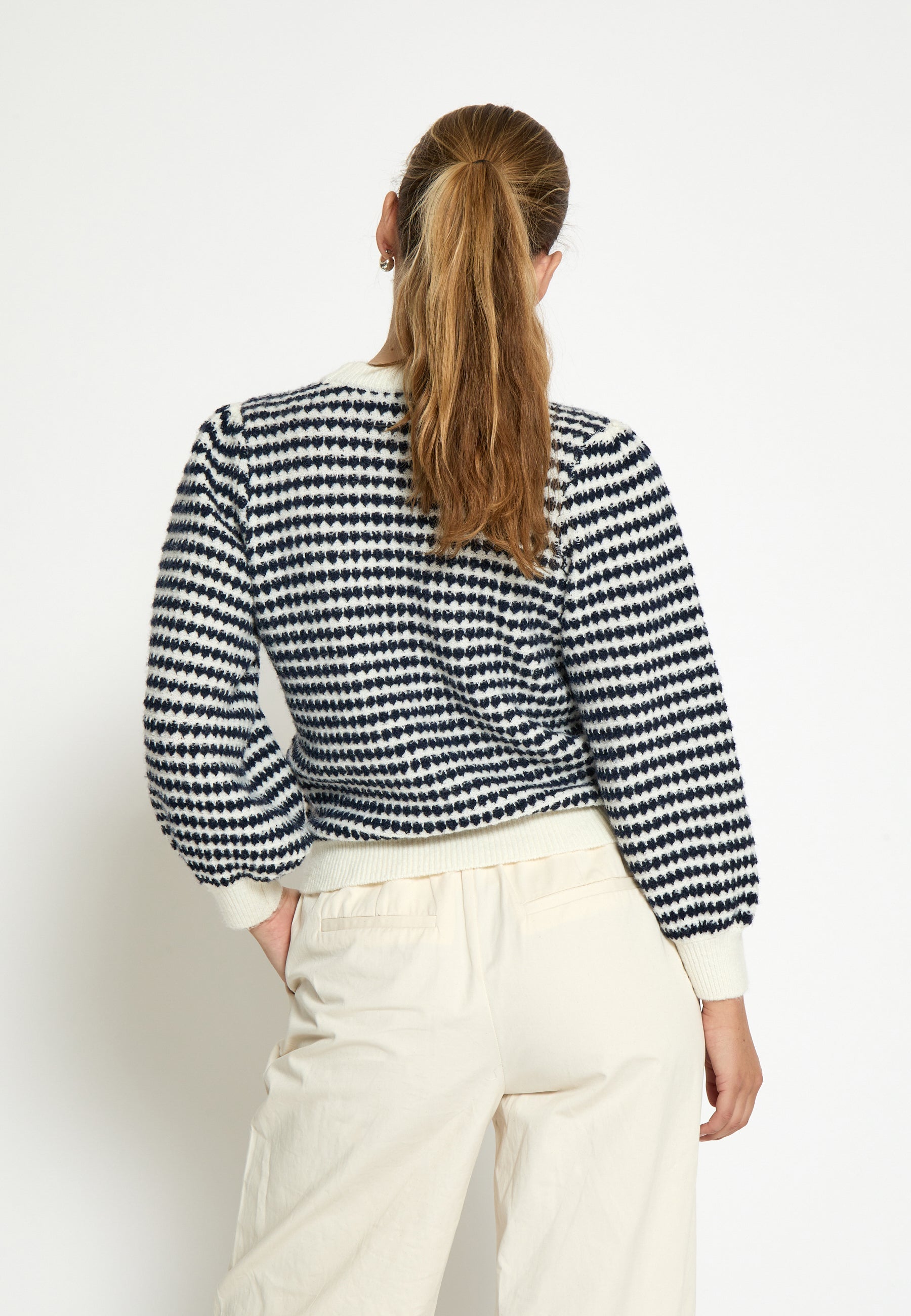 PC7990 Camila 3/4 Sleeve Striped Knit Pullover - Black Iris Stripe