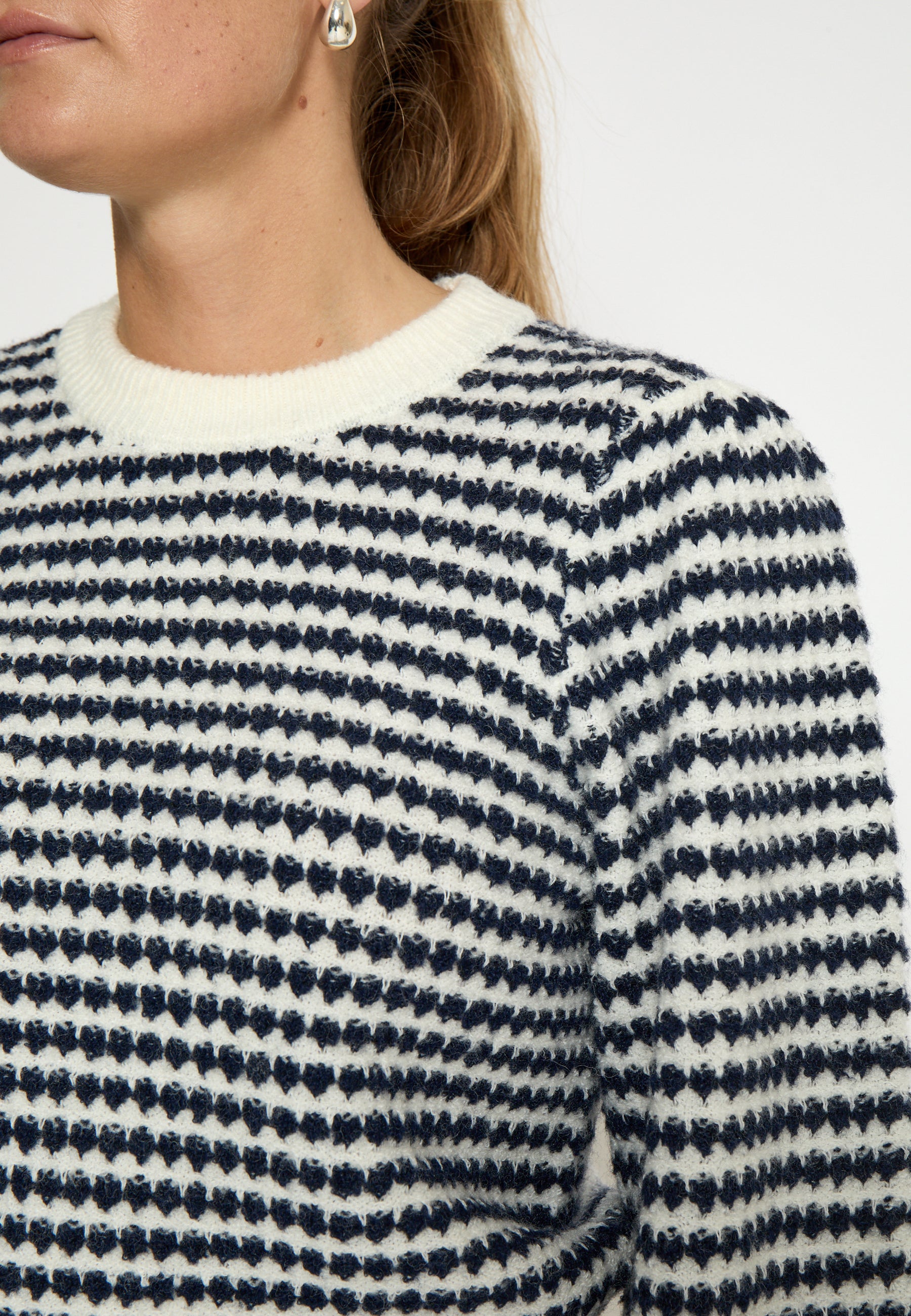 PC7990 Camila 3/4 Sleeve Striped Knit Pullover - Black Iris Stripe