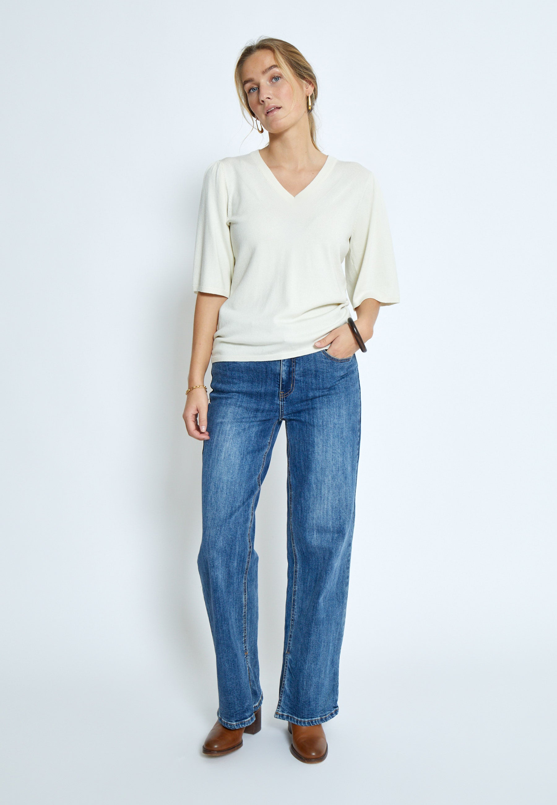 PC8231 GLENDA SHORT SLEEVE KNIT - GARDENIA