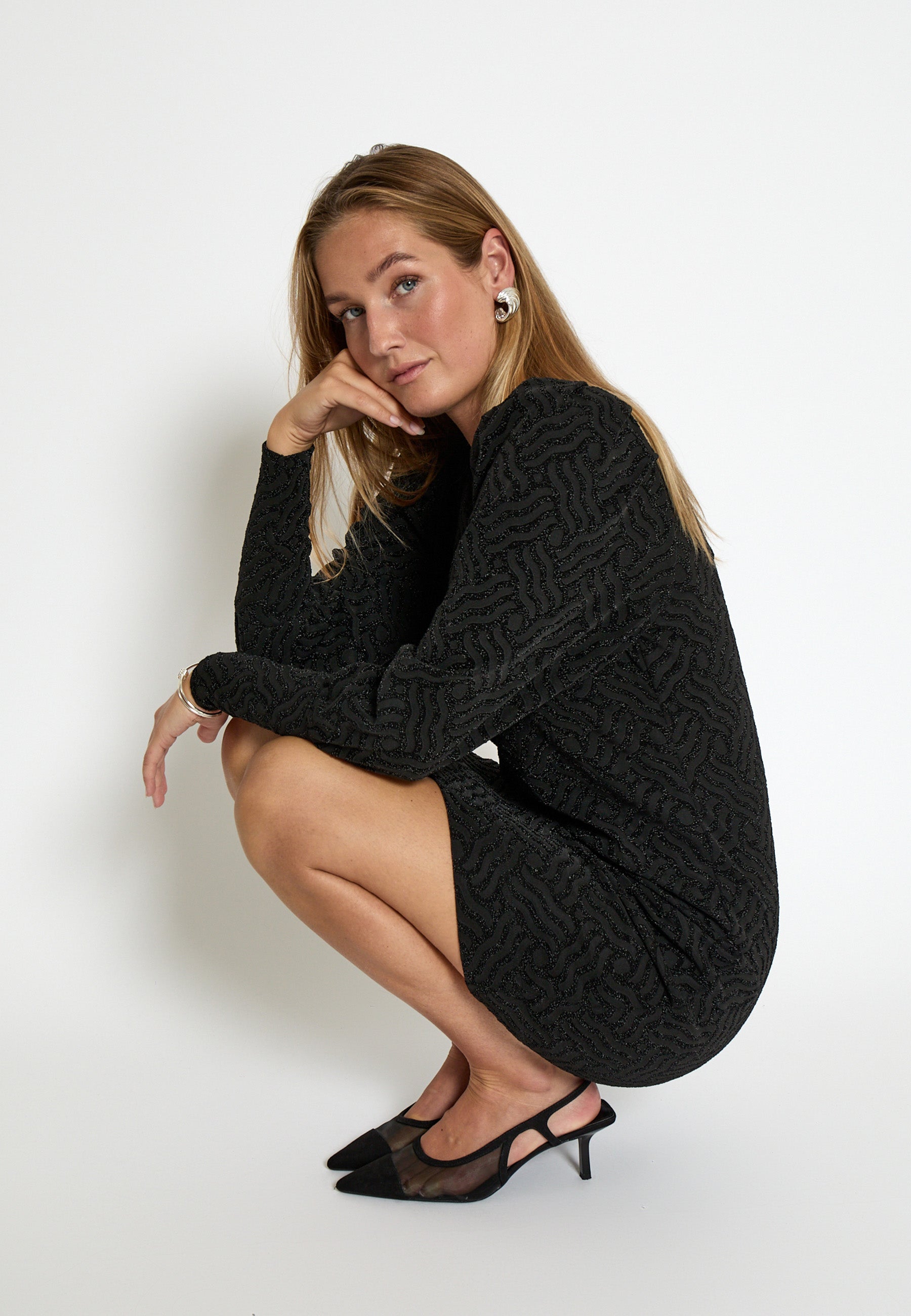 PC8578 LIA ANISSA DRESS - BLACK JACQUARD