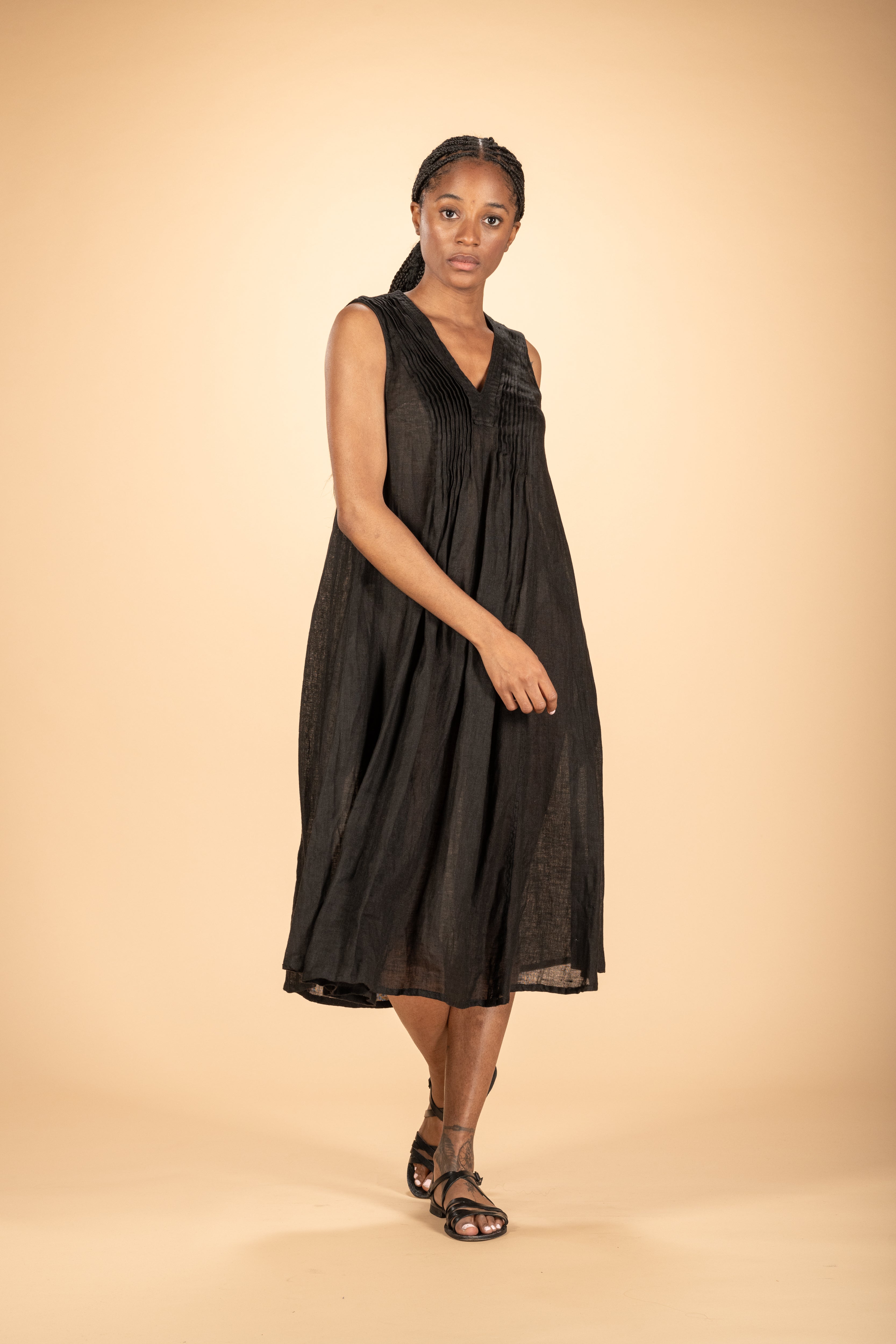 ZE2403R Marie Linen  Dress - Black